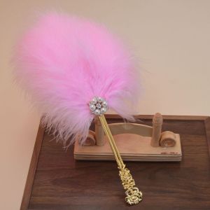 FUNG Exquisite Pearl Hand Feather Fan Fluffy Feathers Fairy Style Wedding Bridal Fan Antique Traditional Chinese Style Fan Photo Prop