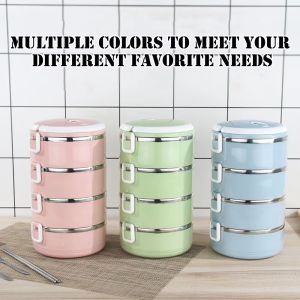 NOBLELYN Stainless Steel Insulated Lunch Box Stackable Round Food Thermal Jar Durable Leakproof Insulated Soup Thermos Container for StudentsOffice Worker
