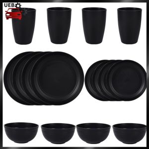 [Ueb Wholesale Mall] 16Pcs Lightweight Dish Cup Bowl Set Heat Resist Outdoor Tableware Set for People