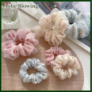 Aolie Double Layer Silk Organza Scrunchies Sweet Flower Hair Band For Girls Ponytail Holder Rubber Bands Hair Ties Hair Accessories