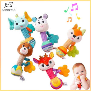 SKISOPGO Baby Rattle Plush Stuffed Toy Anti-Startle Hand Grip Sensory Shaker Baby Soothing Toy Mainan Bayi