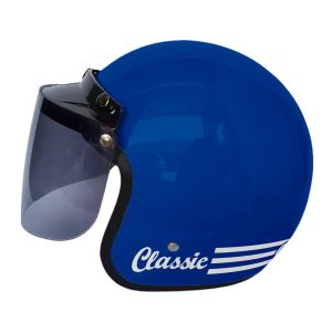 Helm Bogo Dewasa Retro Klasik SNI Full Leher Pria Wanita Warna Blue Kaca Datar