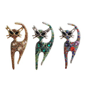 Elegant Rhinestones Cats Brooch Enamel Animal Lapel Pin Stylish Business Event Accessory for Fashion Enthusiasts