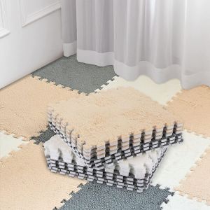 5pcs 30cm Plush Puzzle Mat Shaggy Velvet Carpet Home Decor Kids Room Floor Mats