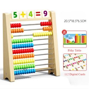 Wooden Puzzle Beads Abacus Count Frame Rainbow Color Math Counting Toy with Cards Math Counting Educational Toys