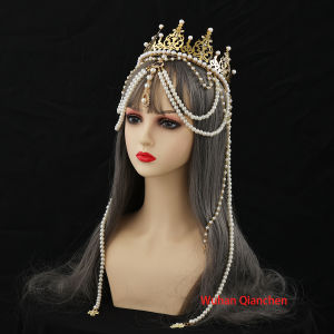 Baroque Womens Halo Crown Mary Goddess Headband Goddess Headpiece With White Beads Chain Crown Chain For Evening Photo Hair Hoop
