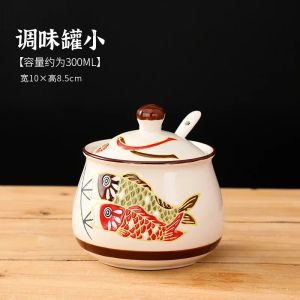 xpkQ Japanese Style Oil Tank High Temperature Resistant Seasoning Can Kitchen Ceramic Storage Salt Tank Spice Jar 8N6Y2