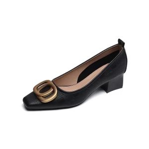 Classy Office Shoes French Block Heels Retro Work Doll Shoes