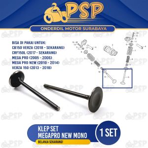 Klep Set Megapro New Mono (Set Isi 2) - Payung Klep Set In Ex Valve Honda CRF 150L CB150 Verza Versa