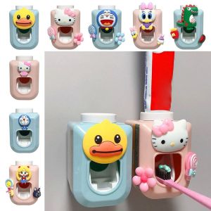 ROLL Cartoon Hello Kitty Doraemon Sanrio Toothpaste Squeezer Wall Mounted Waterproof Bathroom Supplies Accessories Kawaii Anime Automatic Toothpaste Dispenser For Children Kids Adults
