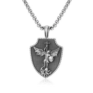 Best-Selling Vintage Angel Cross Shield Mens Pure Tin Pendant Trendy Mens Street Necklace Titanium Steel Chain