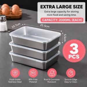 1200ML 304 Stainless Steel Food Storage Box Reusable Kitchen Container with Transparent Lid