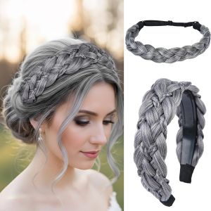 2PCs Braided Headbands Hair Piece for Women Synthetic Hair Hoops Head Bands Handmade Braid Hairband Accessories Elastic Stretch Headwrap (Chocolate Brown)