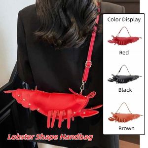 DELICACY Túi đeo vai Túi xách hình tôm hùm Chống nước bắn Công suất lớn Túi da hình tôm hùm Hài hước Nhẹ Túi đeo nách màu đỏ Phụ nữ