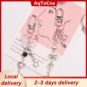 [COD] AqToCna Ship within 24 hours Goth Y2K Phone Charm Bow Heart Star Keychain Pendant Kawaii Key Chain Bag Phone Chain Cute Accessory For Girls Women Jewelry