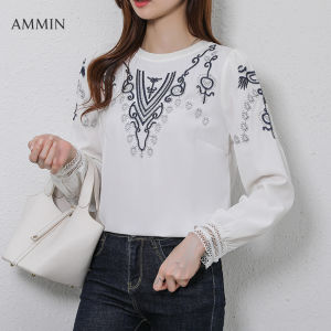 ลูกไม้ปักลายลูกไม้แขนยาวเสื้อชีฟอง - AMMIN กับเกาหลีเรียบง่าย ราคาด้วยประสงค์