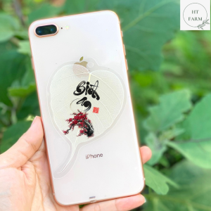 Lá Bồ Đề Hình Cành đào - chữ thư pháp "Bình an" (Cầu Tài Lộc – May mắn – Bình An Ốp điện thoại Hàng loại 1) - Quà Tặng Ý Nghĩa
