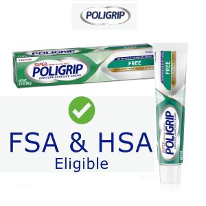 Kem dán răng giả SUPER POLIGRIP DENTURE 68g cho răng giả toàn hàm và răng giả tháo lắp không chứa kẽm của Mỹ