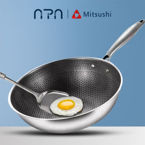 Nipiin Non Stick Pan Stainless Stee Honeycomb Frying Pan Induction Pan Wok Pan 32CM