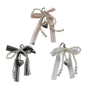 Korean Style Lace Bows Keychain With Heart Pendant Alloy Keyring Fashion Bag Pendant For Enhancing Your Handbag
