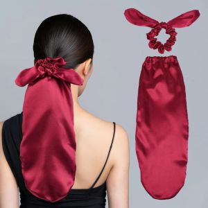 MAYIT Satin Sleeping Cap with Hair Tie Soft Long Hair Bonnet Fashion Hair Nourishing Bag for Daily Use Nighttime