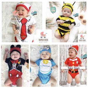 Baju Anak Bayi / Jumper Bayi Motif Karakter Lucu Katun Halus Set Topi