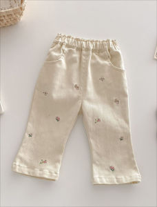 Korean Style Spring Autumn Kids Girls Sets Embroidery Jeans Bell Bottom Pants Childrens Solid Color Lace Bottomed Shirts B50962026