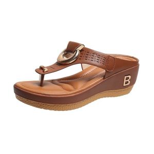 Free Shipping Metal Buckle Thick-Soled Flip-Flops For Women New Summer Style Suitable For Outdoor Wear With A Wedge Heel Perfect For The Beach