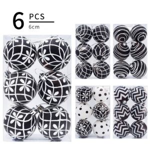 TEWUB 6PCS Round Hand-painted Christmas Tree Ball Black and White Shatterproof Christmas Pendant Ball Funny Reusable Christmas Tree Decorative Window