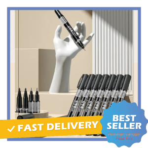 Pena Permanen Dual Head 0.5 dan 1 mm Tinta Anti Bocor Waterproof Deli 6824 - 7ROTI5BK