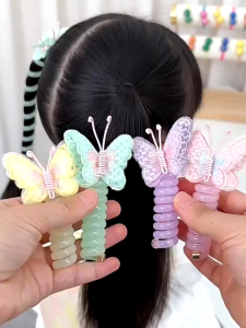 Getah Rambut Kanak Kanak Bentuk Rama Rama Tali Telefon Comel Budak Perempuan Aksesori Kepala Ikat Rambut Spiral Butterfly Hair Tie Girls Telephone Cord Elastic Bands Cute Kids Ponytail Holder Spiral Hair Accessories 蝴蝶电话绳发圈儿童头绳女童可爱扎辫子卷卷发饰新款高弹力发圈小女孩发饰 H050