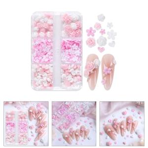 6 Grids Heart Nails Art Charms Flowers Nail Charms Resin Nails Art Decoration Nail Art Supplies for Acrylic Nails Crafts