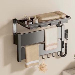 FFBH Wall Mount Electric Heated Towel Rail Modern Smart Bathroom Towel Rack Water Towels Radiator Bathroom Accessories Supplies 9H4B3