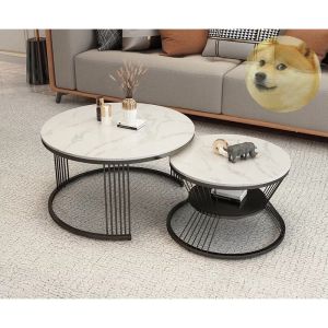 Bàn Trà Đôi Sofa Bàn Trà Mặt Đá Tròn Khung 5 Nạn Bàn Nhỏ 2 Tầng Cafe Phòng Khách