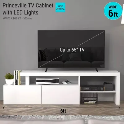 Luxe: Princeville TV Cabinet | LED Lights Glass Door | Storage Drawers