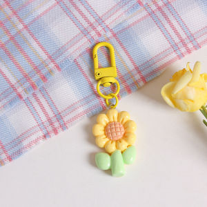 C.three Tulip Flower Key Chain Handmade DIY Small Fresh Cute Key Ring Bag Hanging Decoration Sweet Student Gift