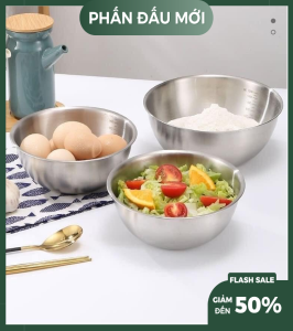 Combo 3 Thau Trộn Inox 304 Dày Dặn ~Set 3 Tô Inox To Trộn Slad Ướp Thịt Trộn Bột Làm Bánh