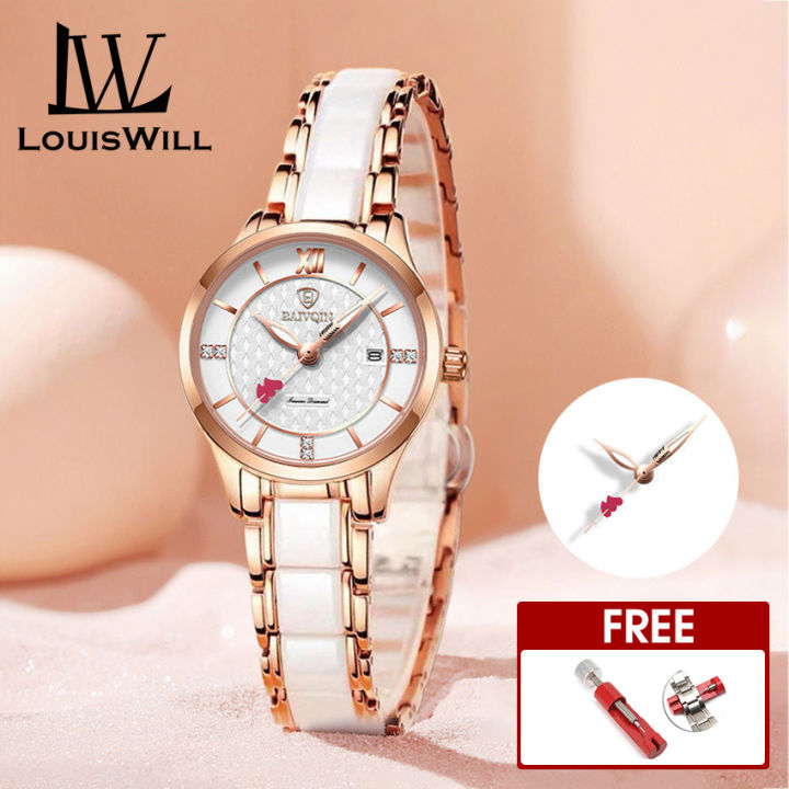 LouisWill watch for women Ladies Fashion Watch Retro Quartz Watch 30M Waterproof Watch Ceramics Thin Strap Watch Roman Numerals Dial Watches Luxury