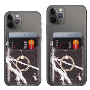 Card Holder PU Leather Pocket Phone Wallets With Finger Ring Holder 2 Card Slots Compatible for iPhone