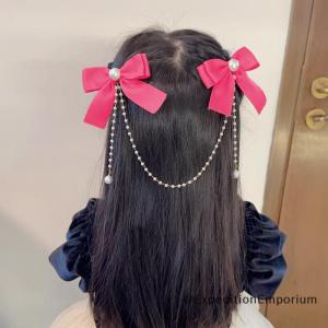 ExpeditionEmporium Pearl Bow Tassel Hair Clip Elegant Solid Color Hair Claw Children Princess Hairpins Fashion Beauty Hair Accessories