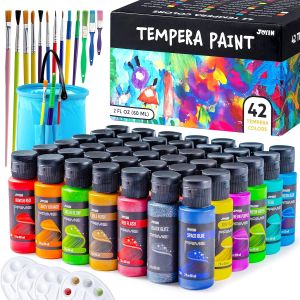 JOYIN Washable Tempera Paint Set for Kids 12PCS Non Toxic Liquid Paint with 6 Brushes and 2 Palettes - Art Supply for Kids for Arts and Crafts Project Finger Painting (2 oz Each) Easter Basket Stuffers
