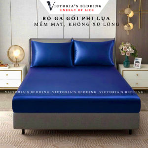 Bộ Ga Giường Phi Lụa Victorias Bedding Màu Xanh Biển Chính Hãng Korea