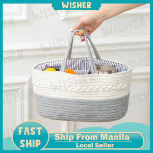 Baby Diaper Caddy Organizer Basket Woven Cotton Baby Diaper Bag Multipurpose Bag