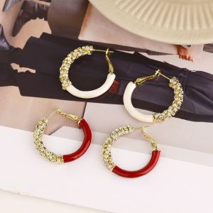 Fashionable Ring Gift s925银针滴油白锆石拼接满钻耳扣时尚百搭耳饰品简约圆圈耳环品女