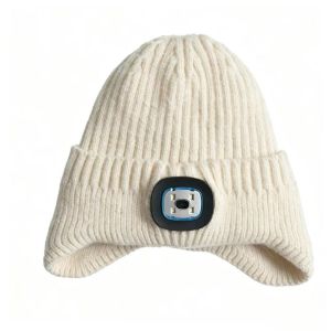 NOONOOR Rechargeable LED Light Beanie Three Brightness Levels White LED Light Lighted Beanie Hat  Warm and Elastic Lighted Winter Cap Night Running