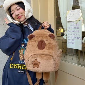 Balo hoạt hình Capybara lông nhung siêu mượt siêu đáng yêu cho bé đi học đi chơi