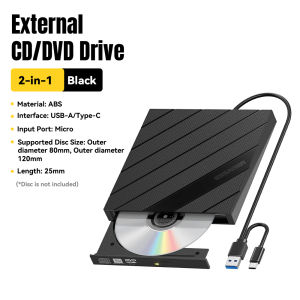 Essager External DVD/CD Writers High-speed Disc Reading CD DVD Player Writer Plug and Play USB3.0/USB-A/Type-C Multi-system Support WindowsXP/7/8/10/11 Vista Linux macOS External Optical Drive Burner For Film and television music teaching games