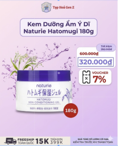 Kem dưỡng ẩm Naturie Hatomugi 180g - Dưỡng ẩm làm dịu da chiết xuất lúa mì giảm kích ứng bảo vệ da.