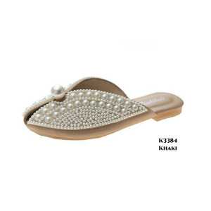 Flat Slippers Faddish Full Pearl Decor K3384