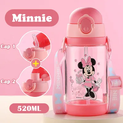 520ml Dual Cap Water Bottle Dual Caps with strap and straw BPA Free Cartoon drink bottle for kids school essentials. HEYBABE